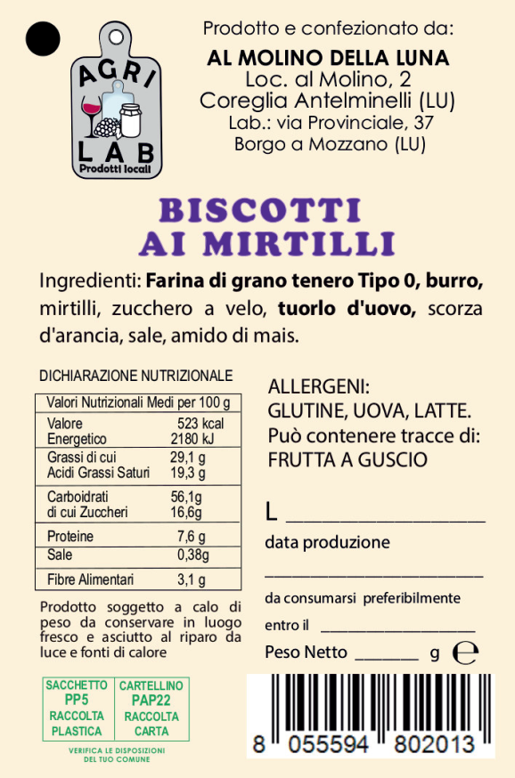 Biscotti ai Mirtilli - etichetta