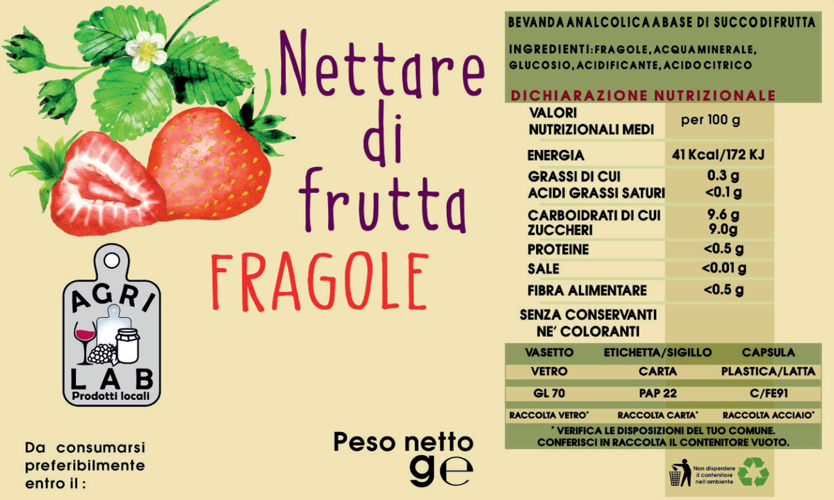 Nettare di frutta FRAGOLE - etichetta