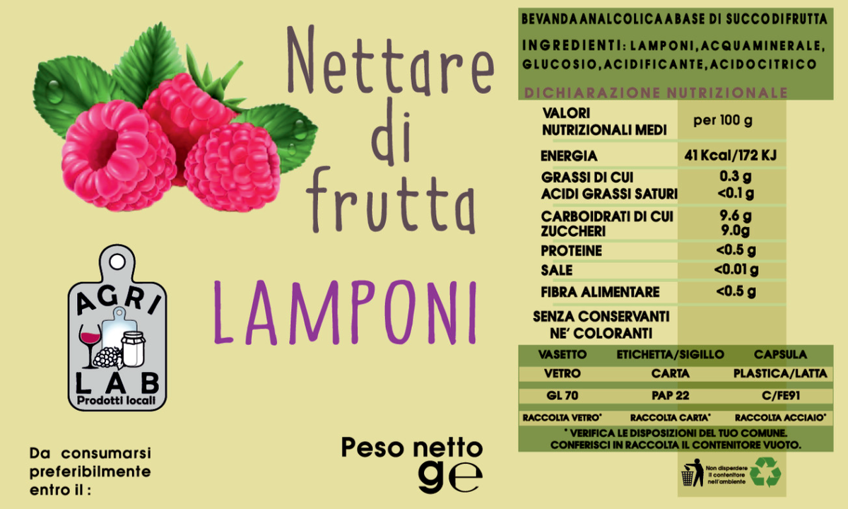 Nettare di frutta LAMPONI - etichetta