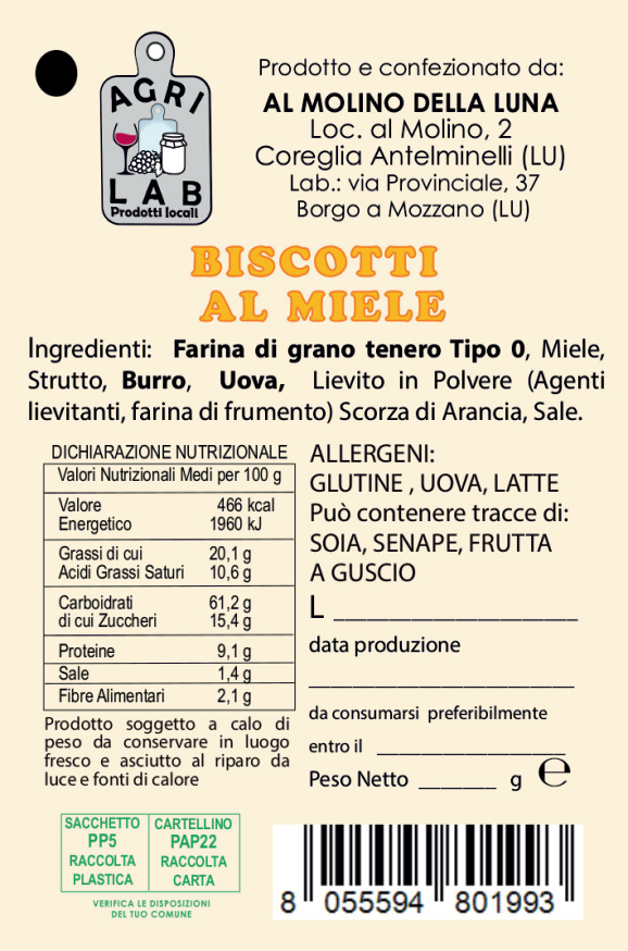 Biscotti al Miele - etichetta